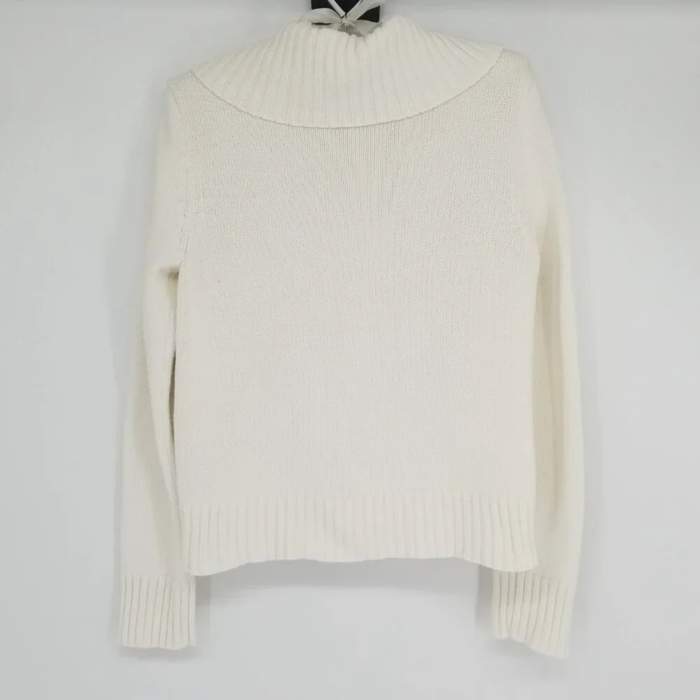 White Cotton Sailor Style Lapel Cardigan - M - w/ front pockets - Vintage, Comfy - Picture 3 of 5